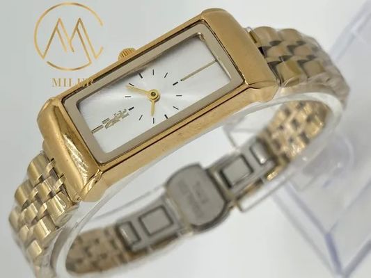 Elegant Women's Quartz Watch with 14mm Stainless Steel Band Golden Dial 30m Waterproof and 1-Year Warranty