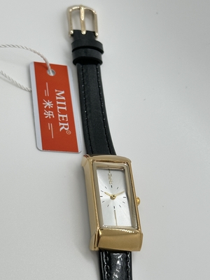 Gift Genuine Leather Mens Waterproof Wrist Watch Square Single Dial Quartz Watch