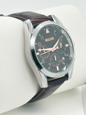 Simple Design Round Case Quartz Movement Wristwatch with Denim Leather Strap for Men