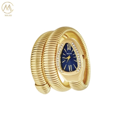 Wholesale Quartz Creative Snake-Shape Two-Ring Silver Alloy Band Full Diamond  Watch for Lady
