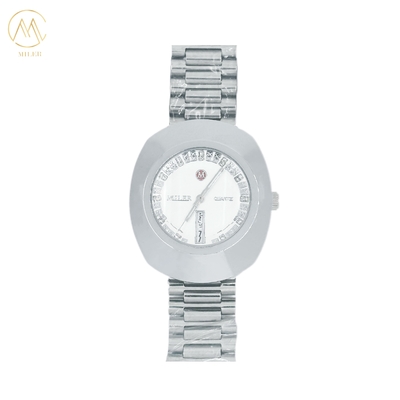 Round Type Quartz Wrist Watch with Steel Silver Bezel for Men