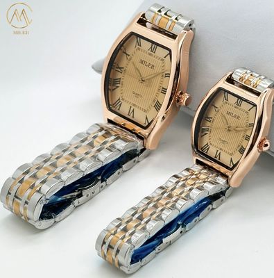 Business Style Golden Dial Oval Case Quartz Wrist Watch for Couple with Stainless Steel Strap
