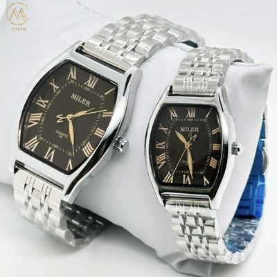Luxury Quartz Watch with Stainless Steel Strap Black Dial and Buckle Clasp for Couples