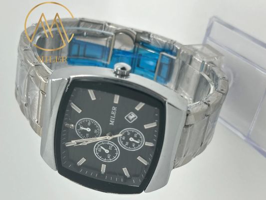 Men's Quartz Watch with 1 Year Battery Life Square Case and Scratch-Resistant Mineral Glass