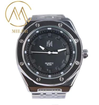 Custom Logo Stainless Steel Watch with Round Case Mineral Glass and Push-button Hidden Clasp for Men