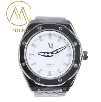 Custom Logo Stainless Steel Watch with Round Case Mineral Glass and Push-button Hidden Clasp for Men