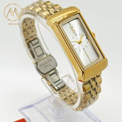 Elegant Women's Quartz Watch with 14mm Stainless Steel Band Golden Dial 30m Waterproof and 1-Year Warranty