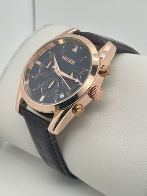 Scratch Resistant Quartz Watch with White Dial Black Leather Band and Buckle Clasp