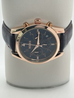 Scratch Resistant Quartz Watch with White Dial Black Leather Band and Buckle Clasp