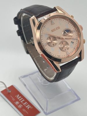 Scratch Resistant Quartz Watch with White Dial Black Leather Band and Buckle Clasp